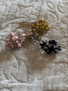 Gold-Tone Floral Charm Bracelet Trio in Pink, Yellow and Black